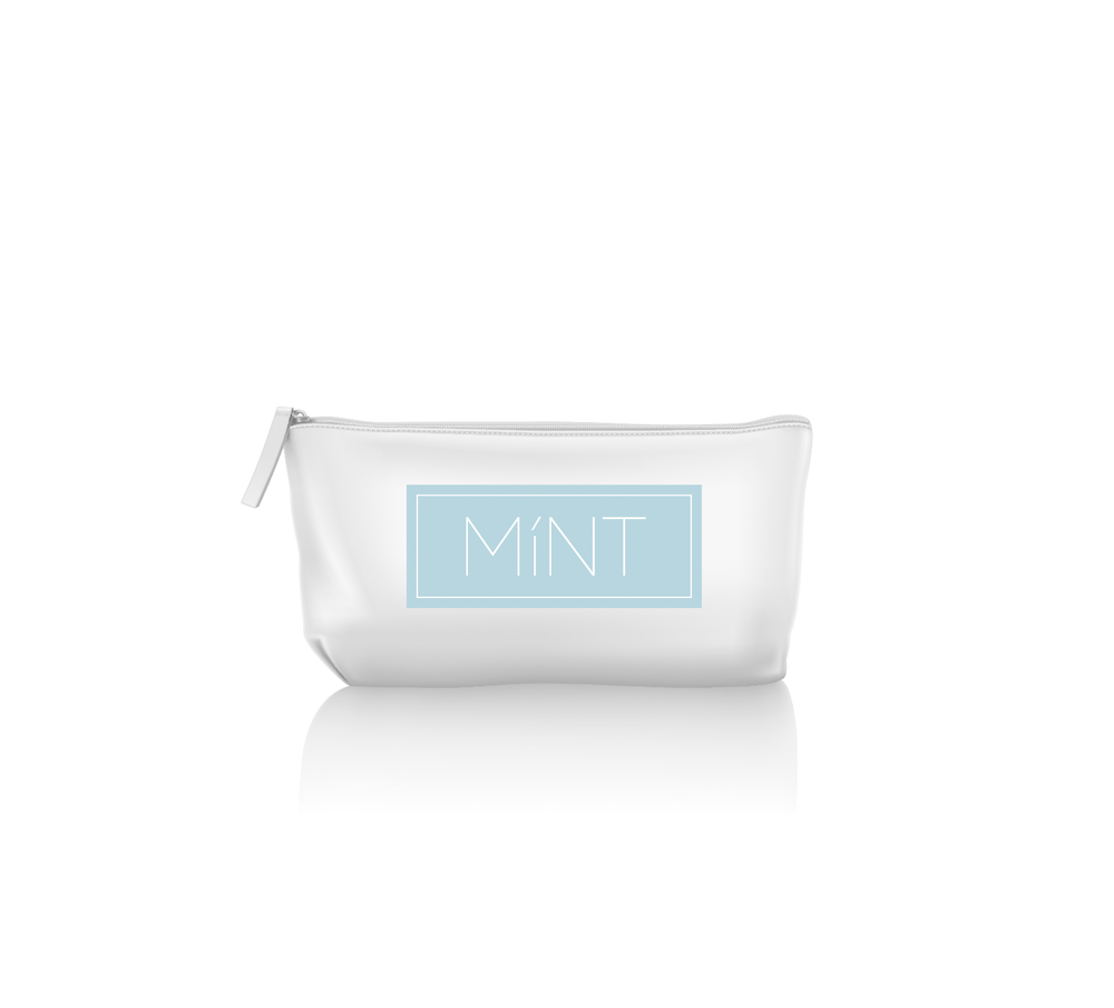 White skincare bag with Mint logo