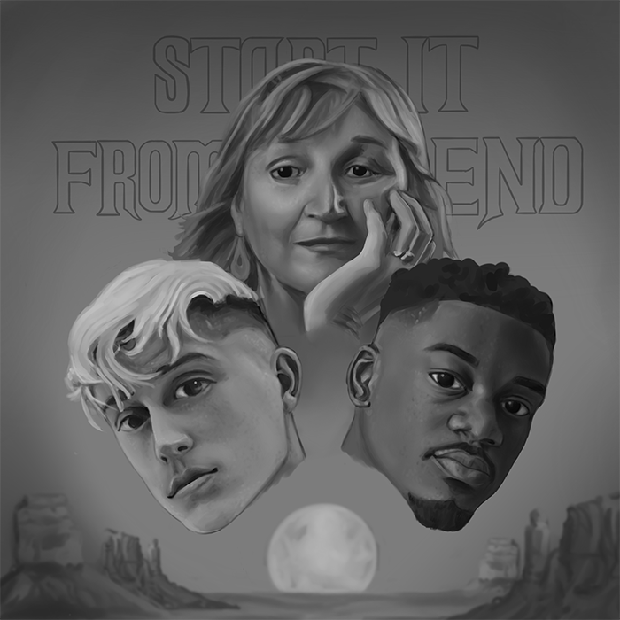 Digital drawing picturing Loic Nottet, Bj Scott and Woodie smalls. Based on the cover to their song Start it the end.