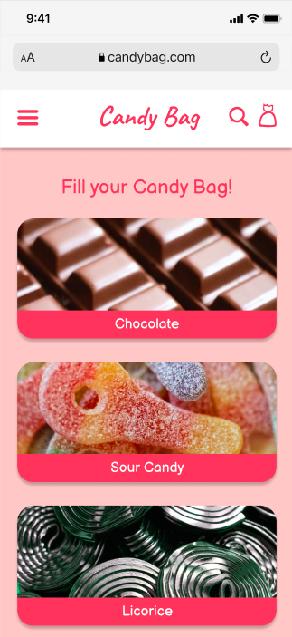 screenshot from candy shop prototype in Figma