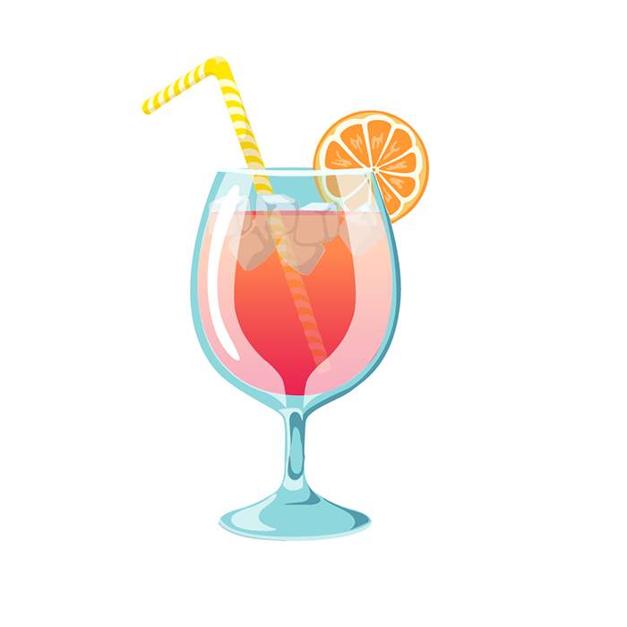 illustrated summer drink woth straw and lemon