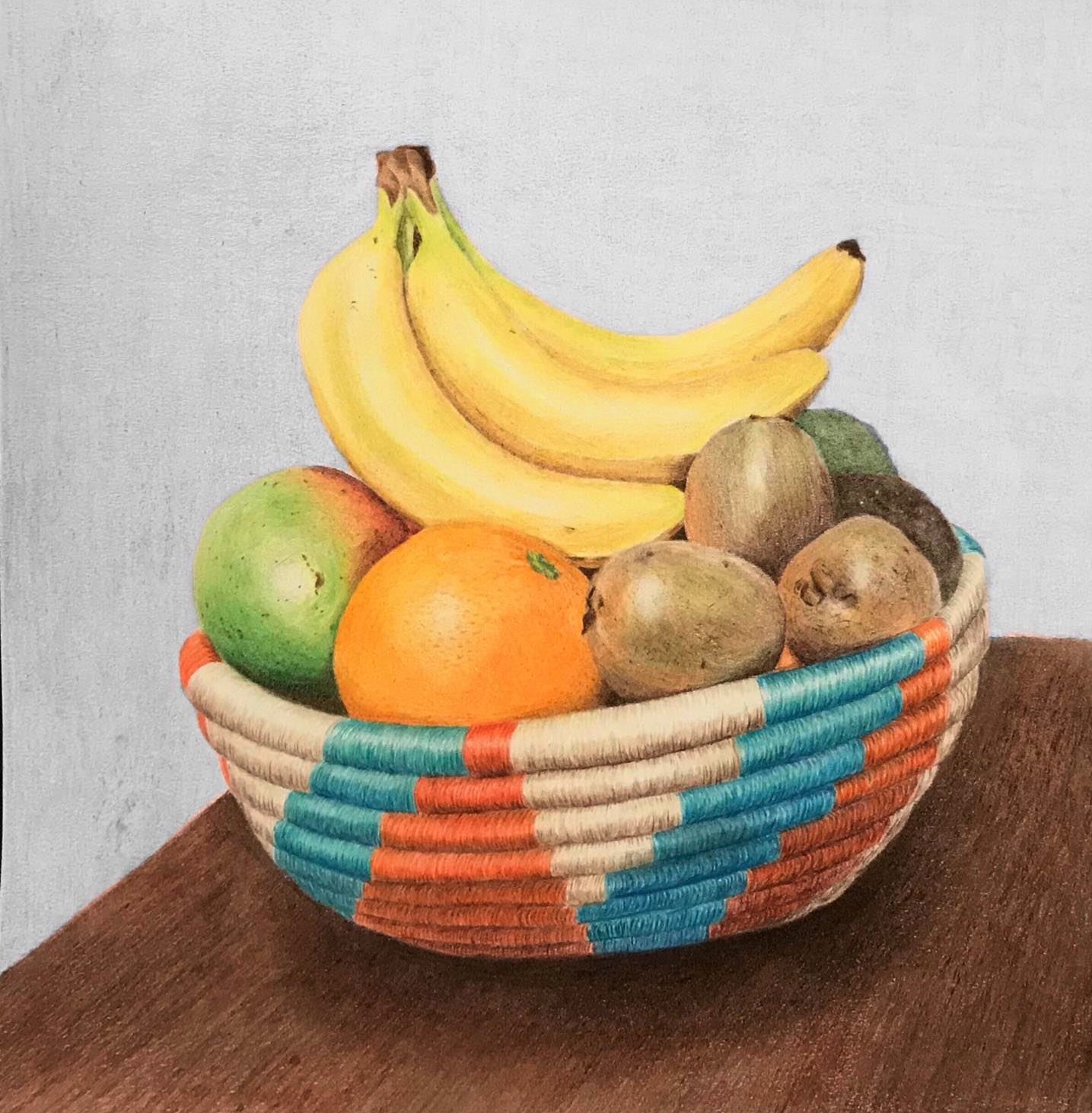 a drawing of fruits in a bowl